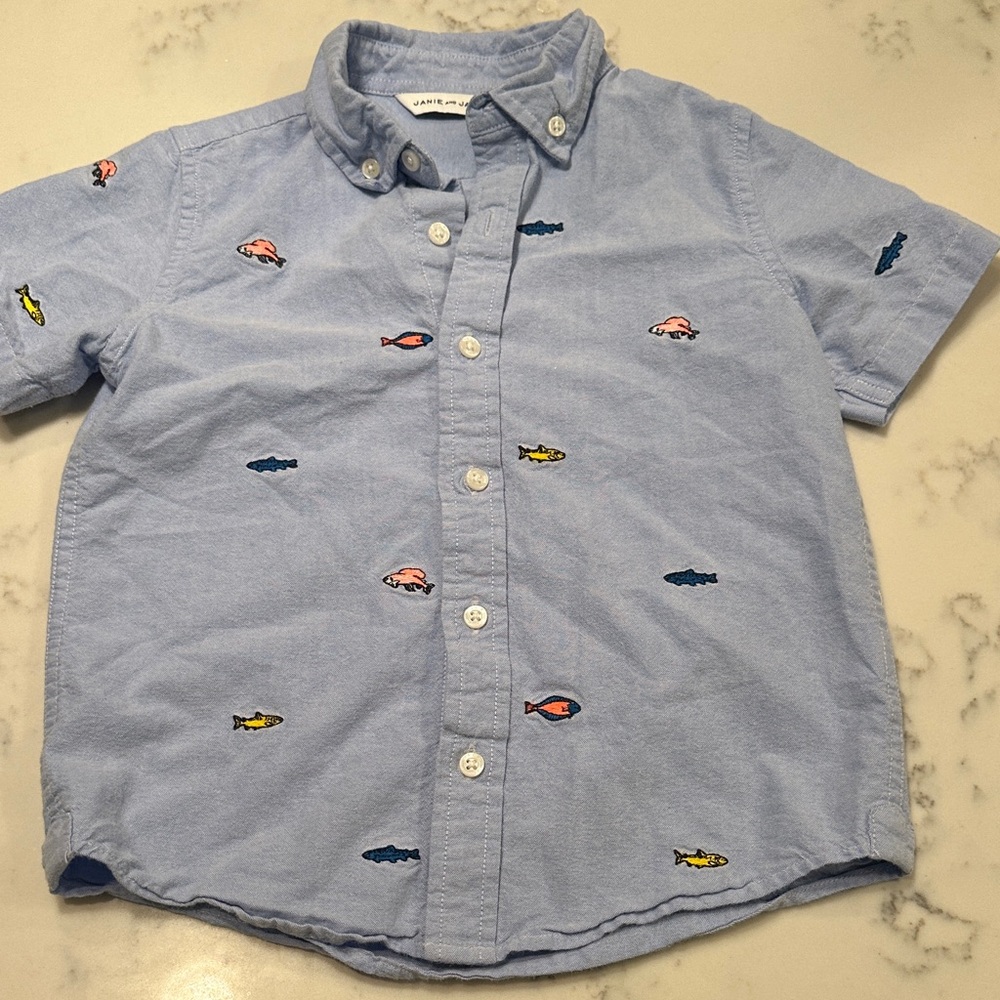 Janie and Jack Light Blue Fish Embroidered Shirt